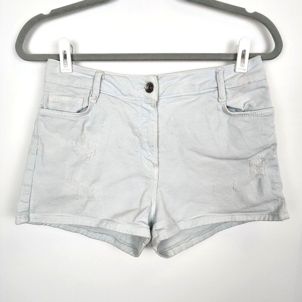 Sandro High Waisted Distressed Stretch Denim Shorts Light Blue Size 38 FR 6 US